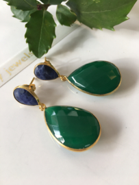 sodaliet groene onyx dangle oorbellen