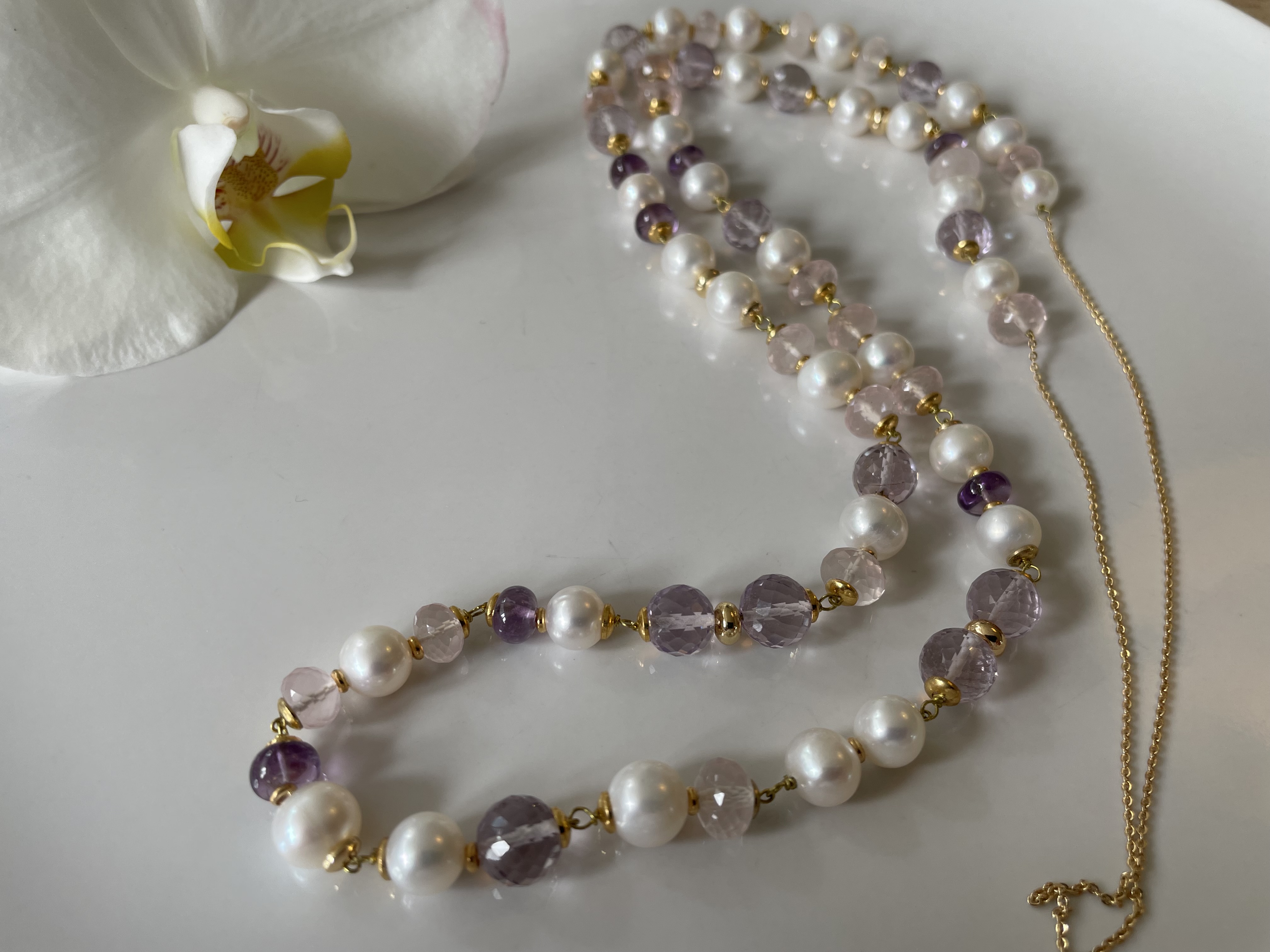 parelketting roze paars edelsteen