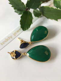 sodaliet groene onyx dangle oorbellen