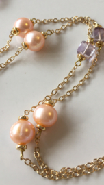 parelketting met limoenkwarts en roze amethist