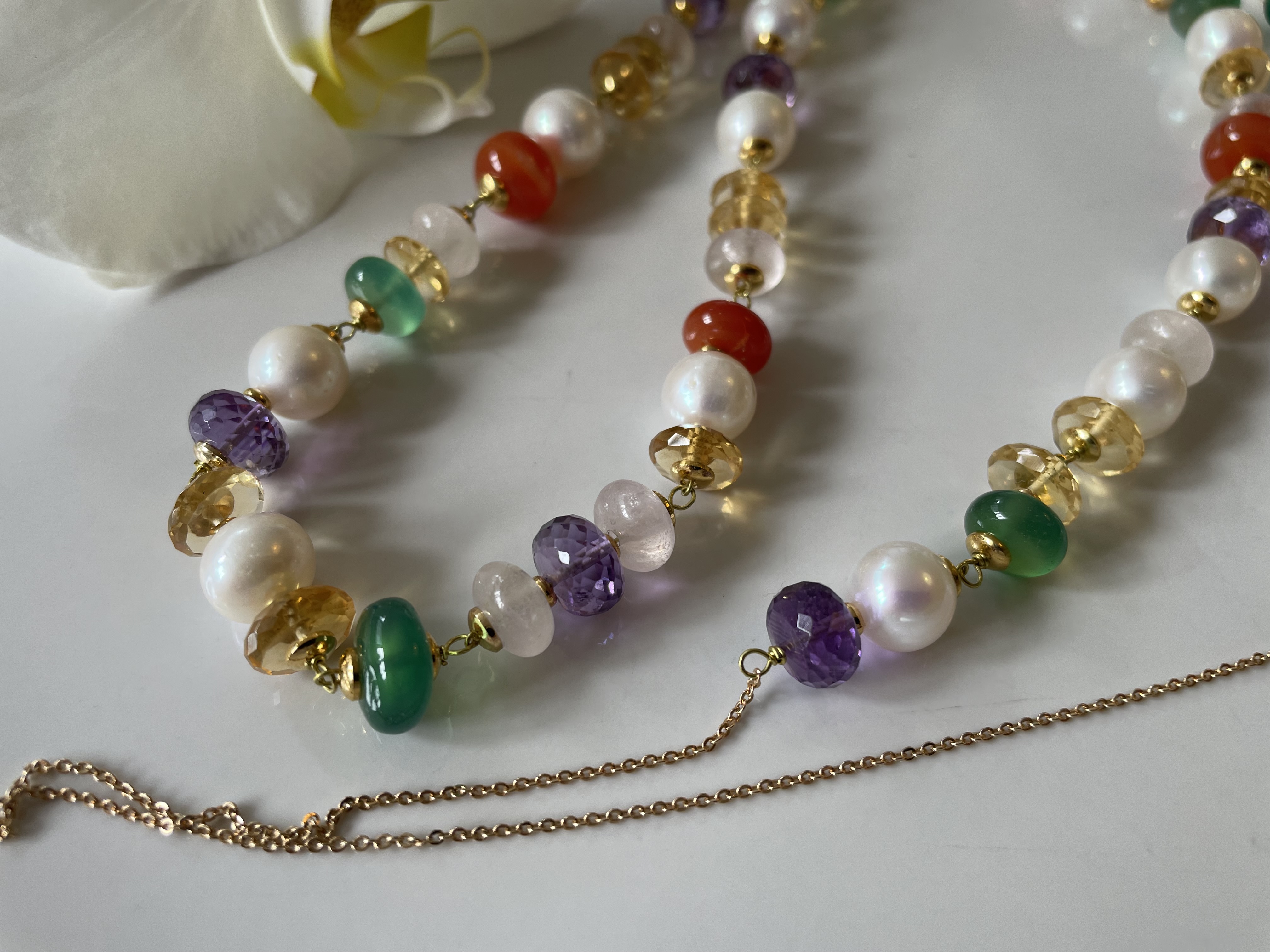 parelketting amethist carneool groene onyx