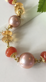 parelarmband roze parels carneool citrien