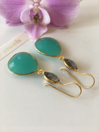aqua chalcedoon met rookkwarts oorbellen