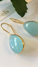 aqua chalcedoon drop oorbellen