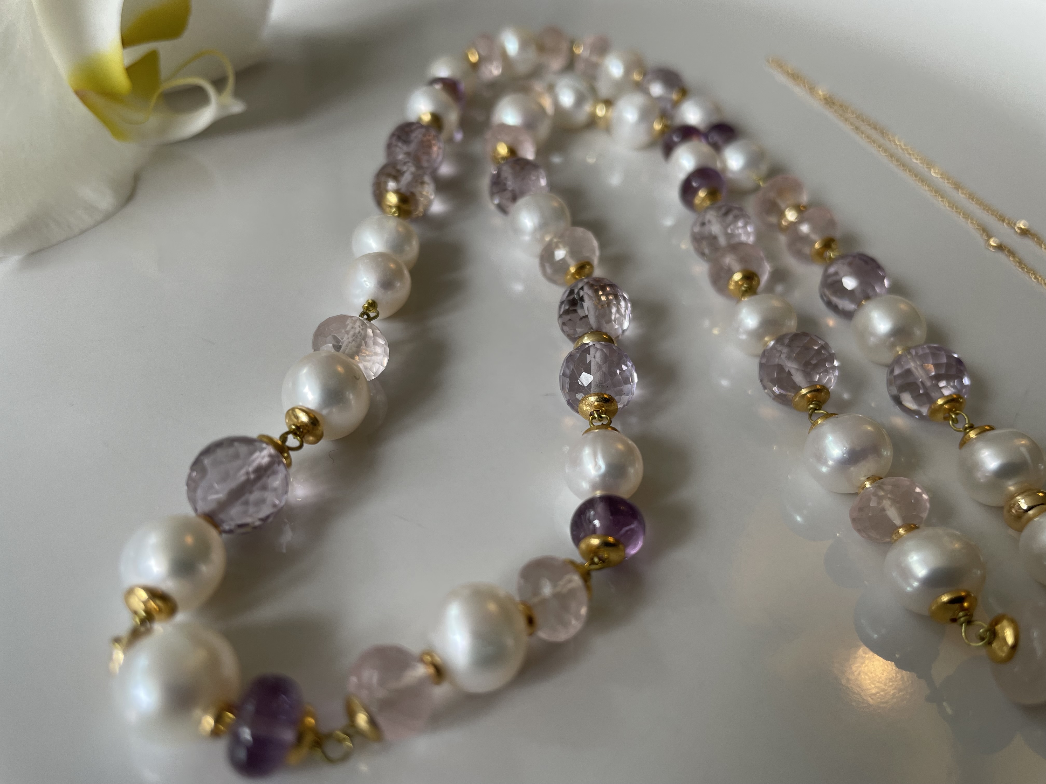 parelketting roze paars edelsteen