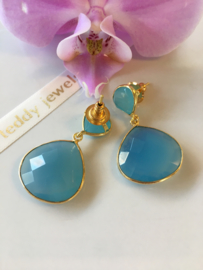 aqua en blauwe chalcedoon dangle oorbellen