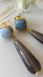 blauwe opaal grijze agaat oorbellen