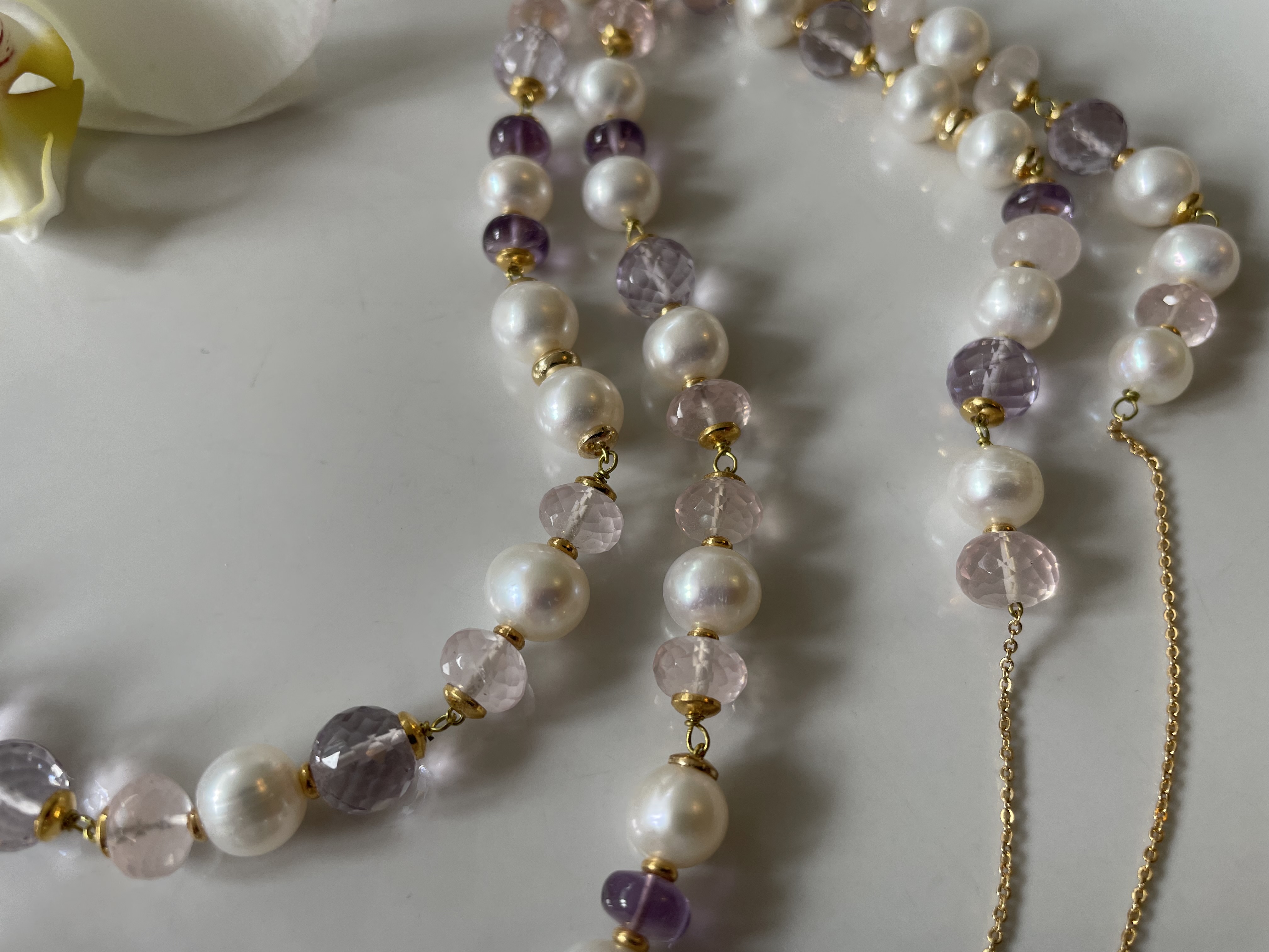 parelketting roze paars edelsteen