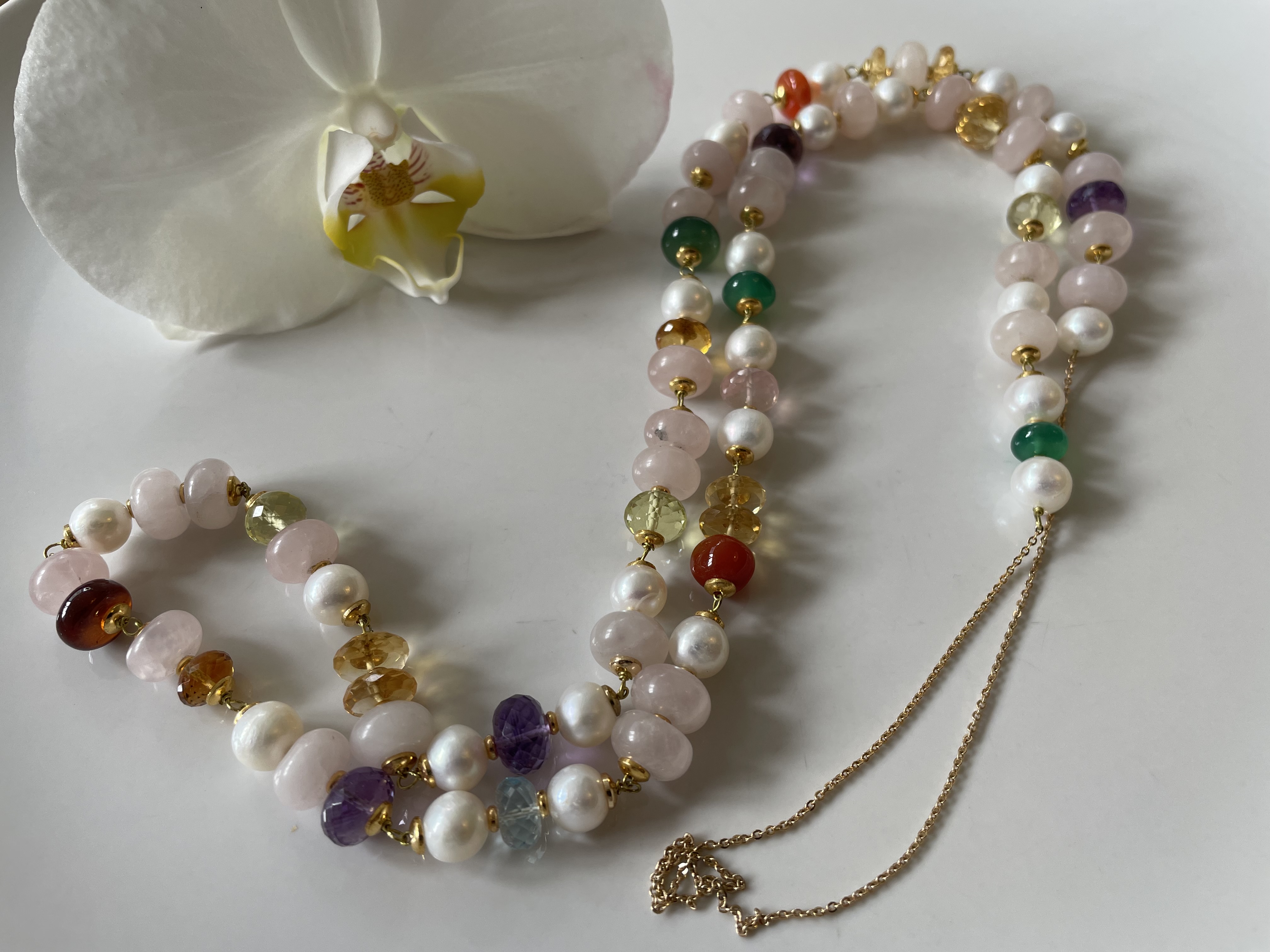 parelketting rozenkwart multi edelsteen