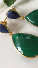 sodaliet groene onyx dangle oorbellen