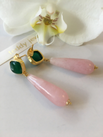 groene onyx rozenkwarts oorbellen
