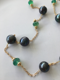 zwartgroene parelketting met groene onyx