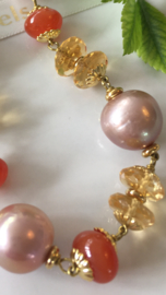 parelarmband roze parels carneool citrien