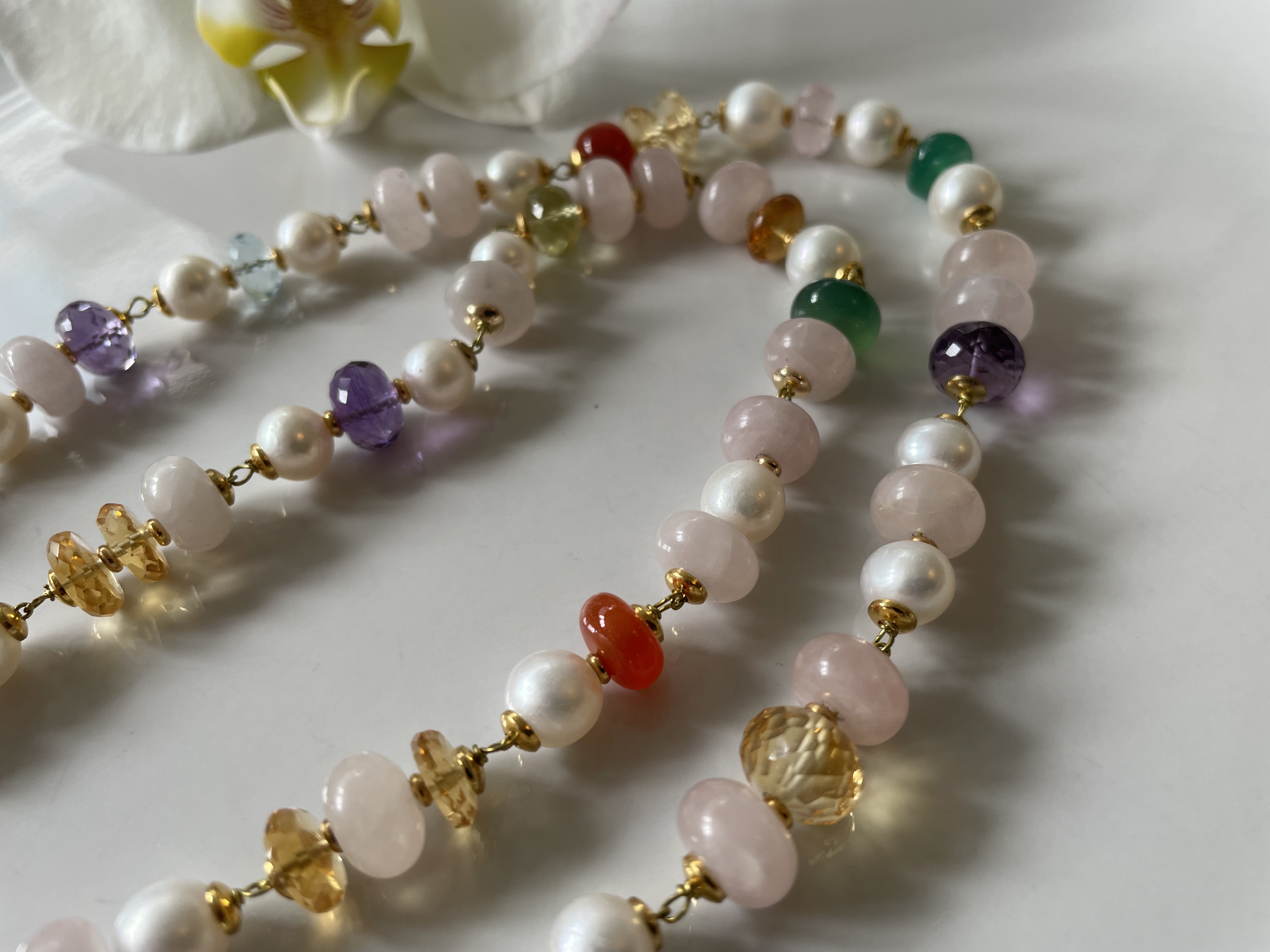 parelketting rozenkwart multi edelsteen