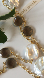 barok Keshi parel ketting met rookkwarts