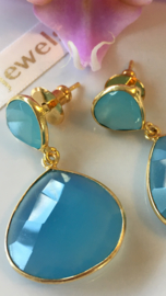 aqua en blauwe chalcedoon dangle oorbellen