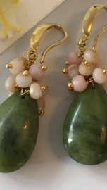 Chinese jade met roze opaal oorbellen