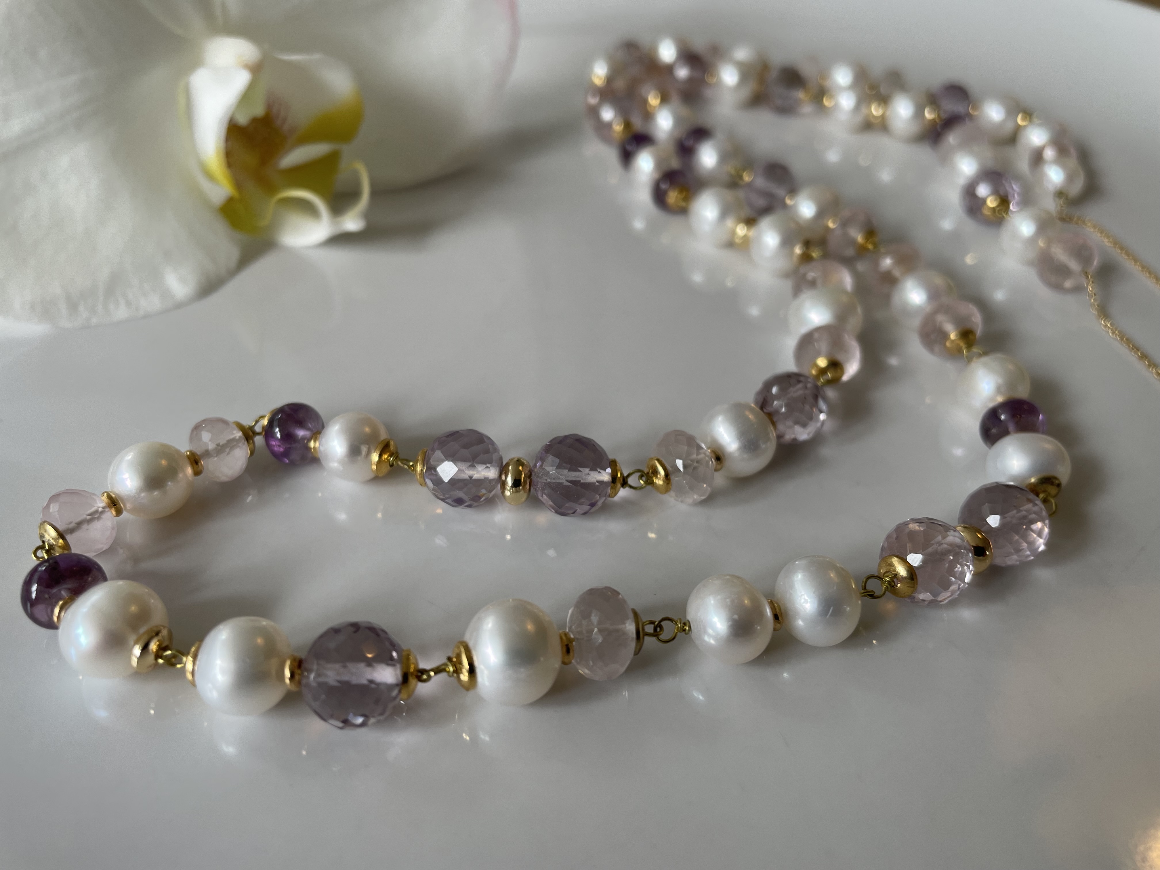 parelketting roze paars edelsteen