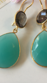 aqua chalcedoon met rookkwarts oorbellen