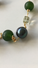 parelketting met frosted green stone en groene amethist