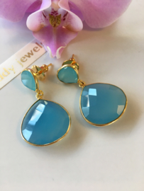 aqua en blauwe chalcedoon dangle oorbellen