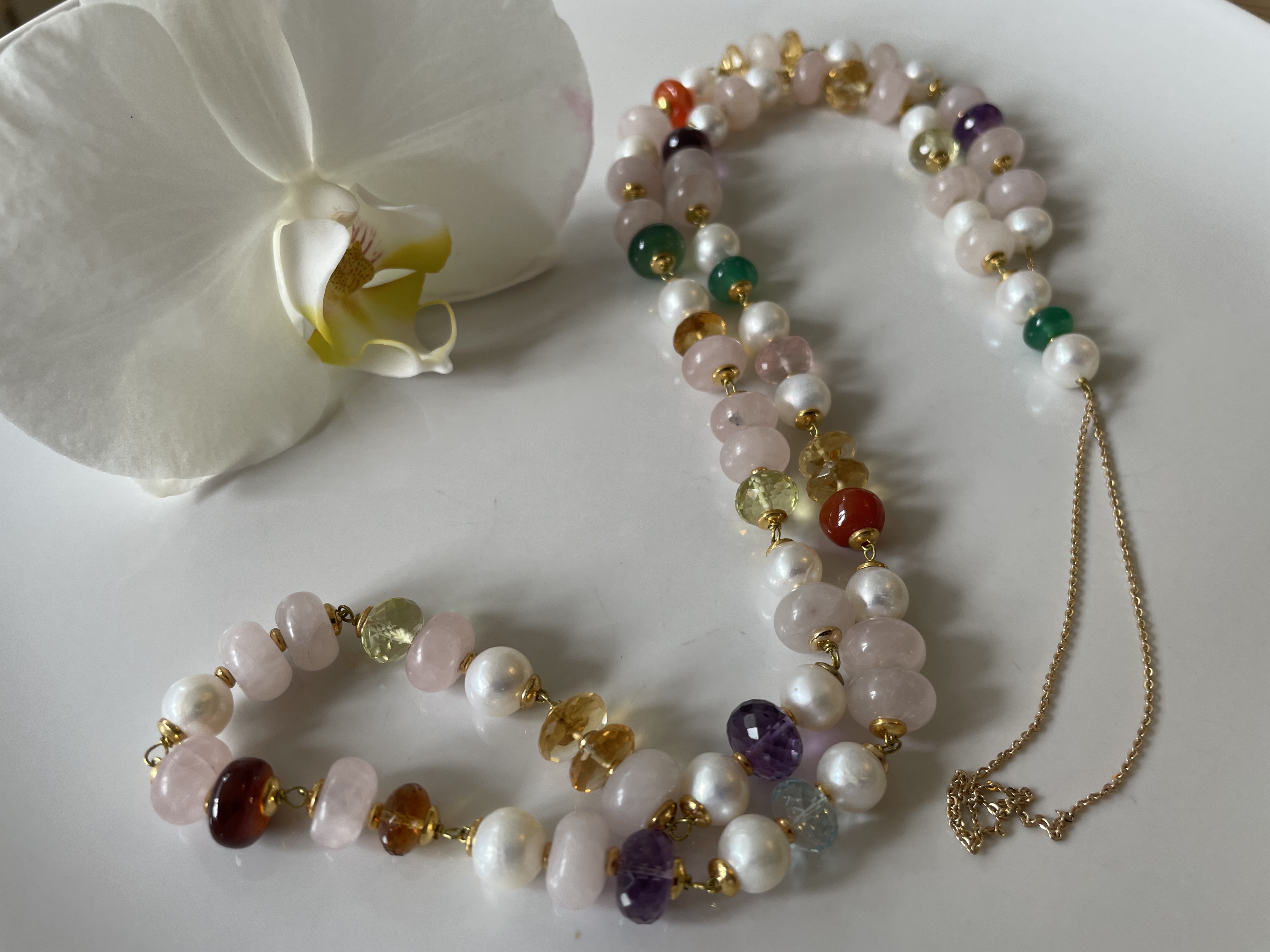 parelketting rozenkwart multi edelsteen