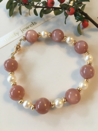 "peach moonstone" Akoya parelarmband