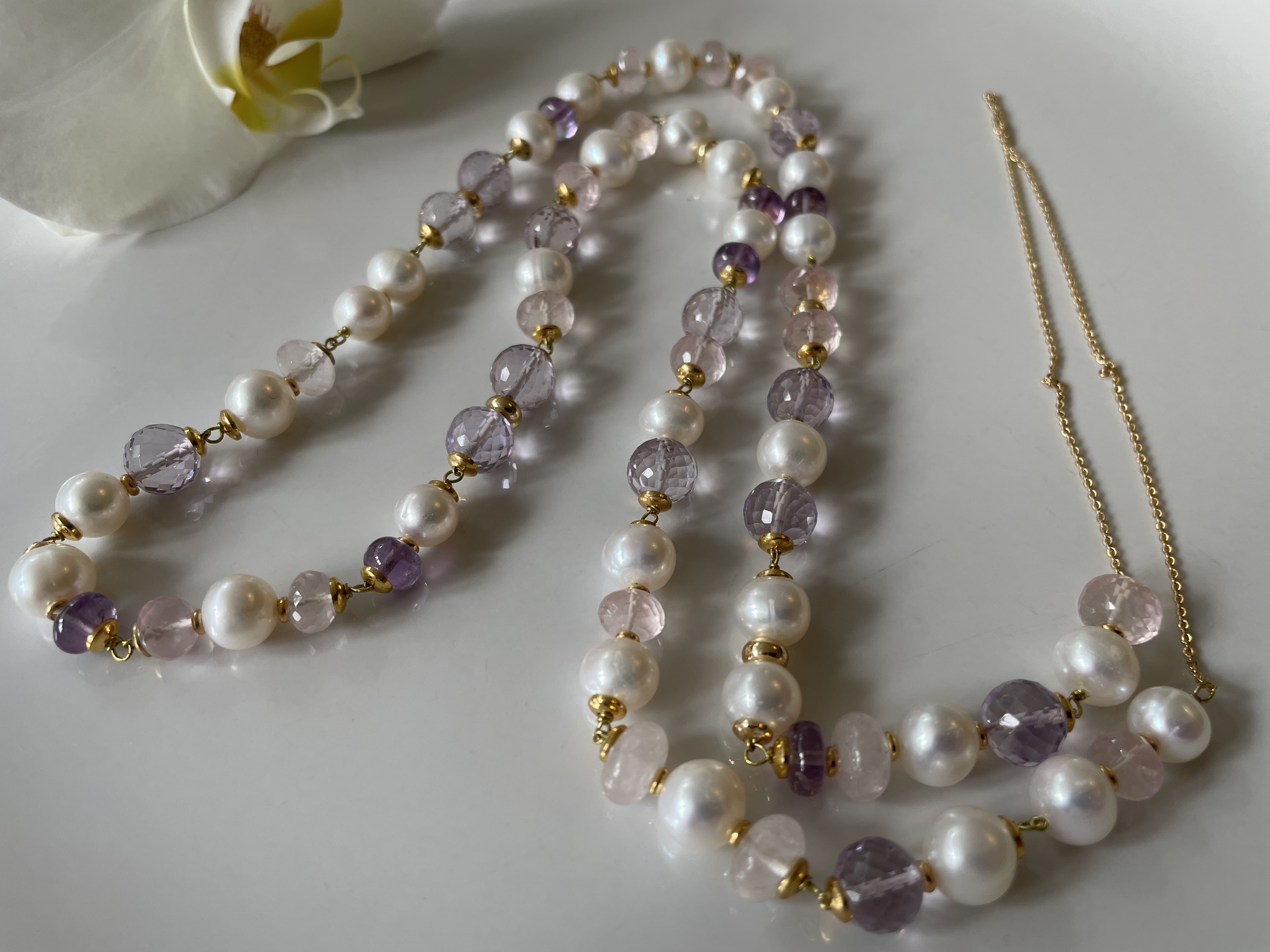 parelketting roze paars edelsteen