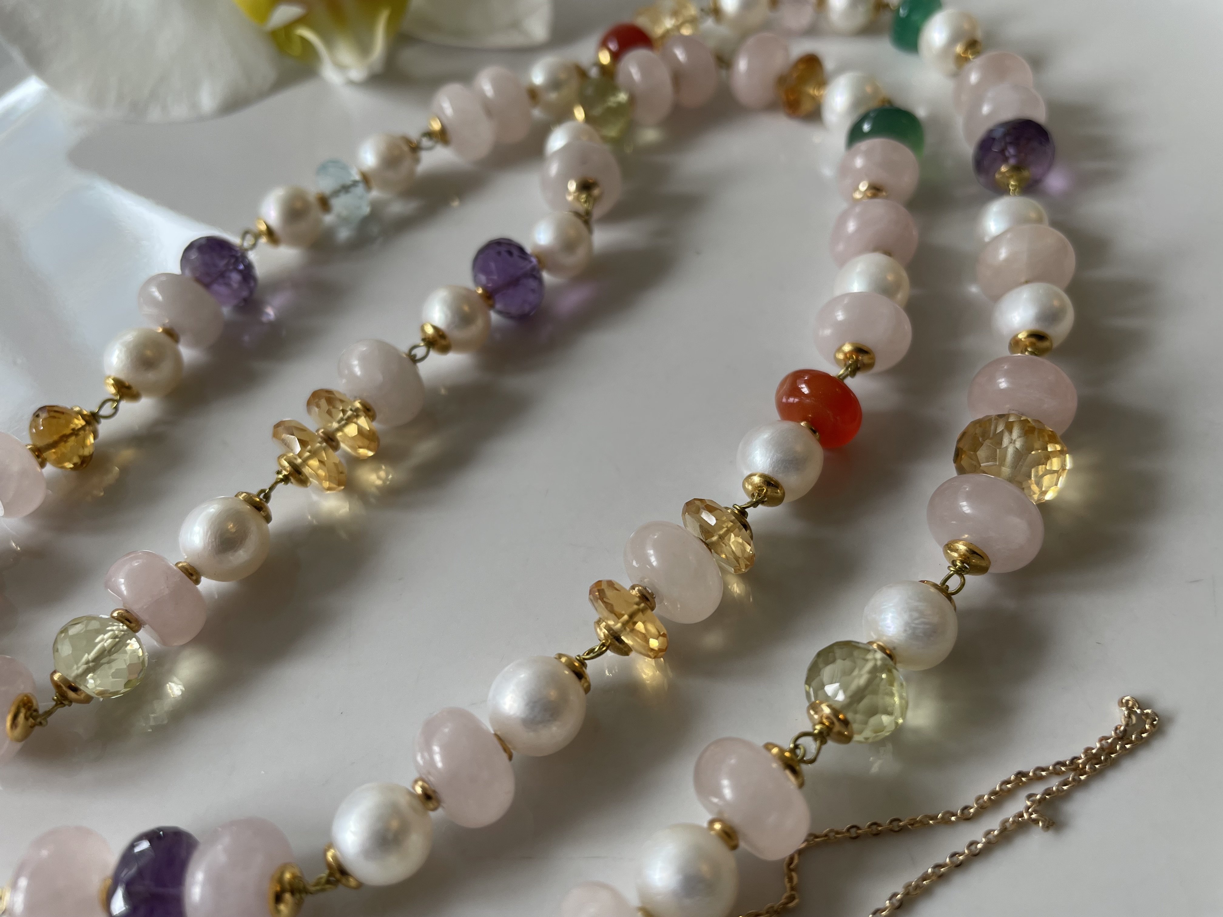 parelketting rozenkwart multi edelsteen
