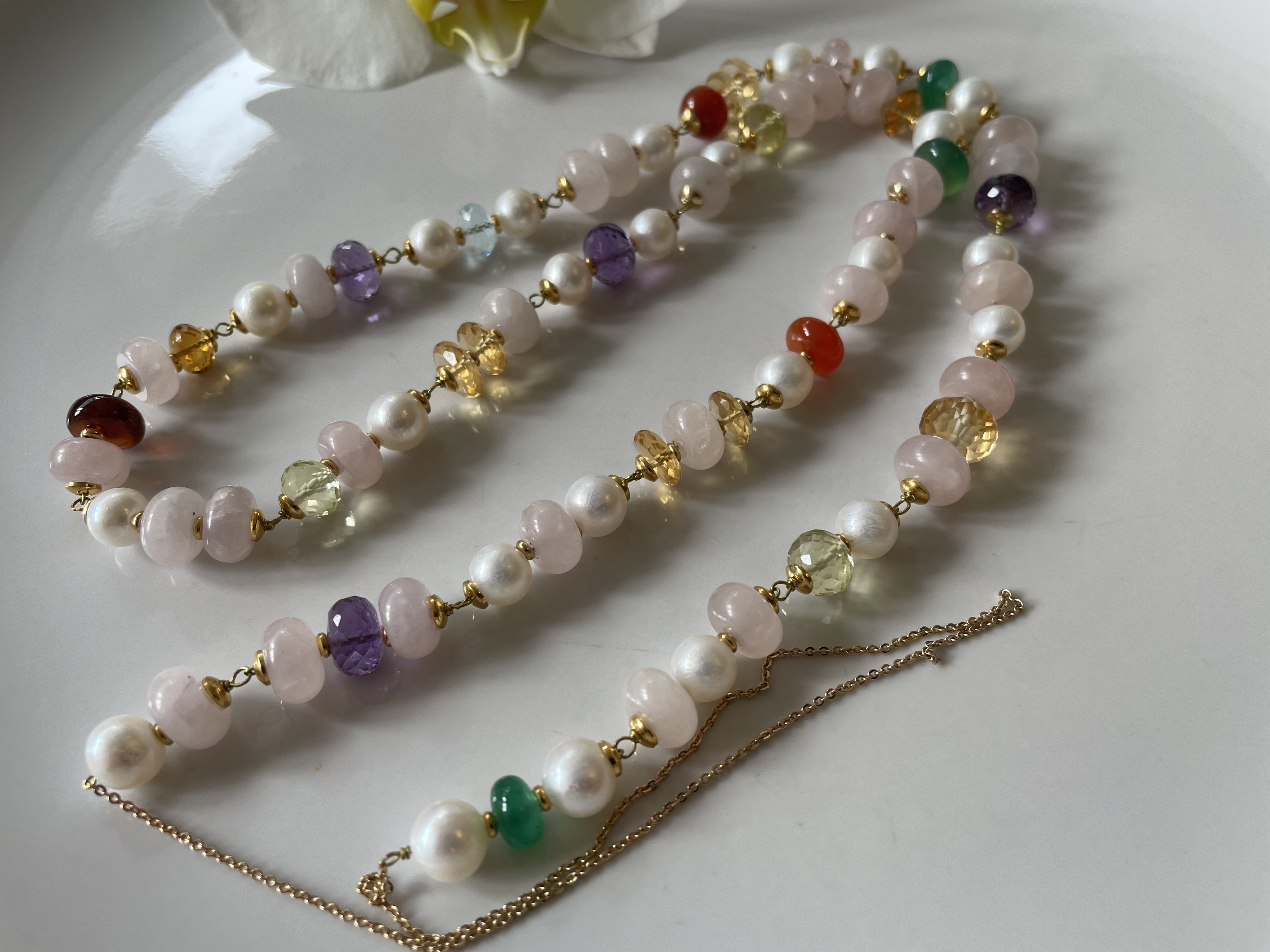 parelketting rozenkwart multi edelsteen