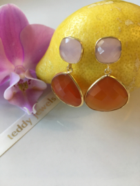 roze chalcedoon carneool dangle oorbellen