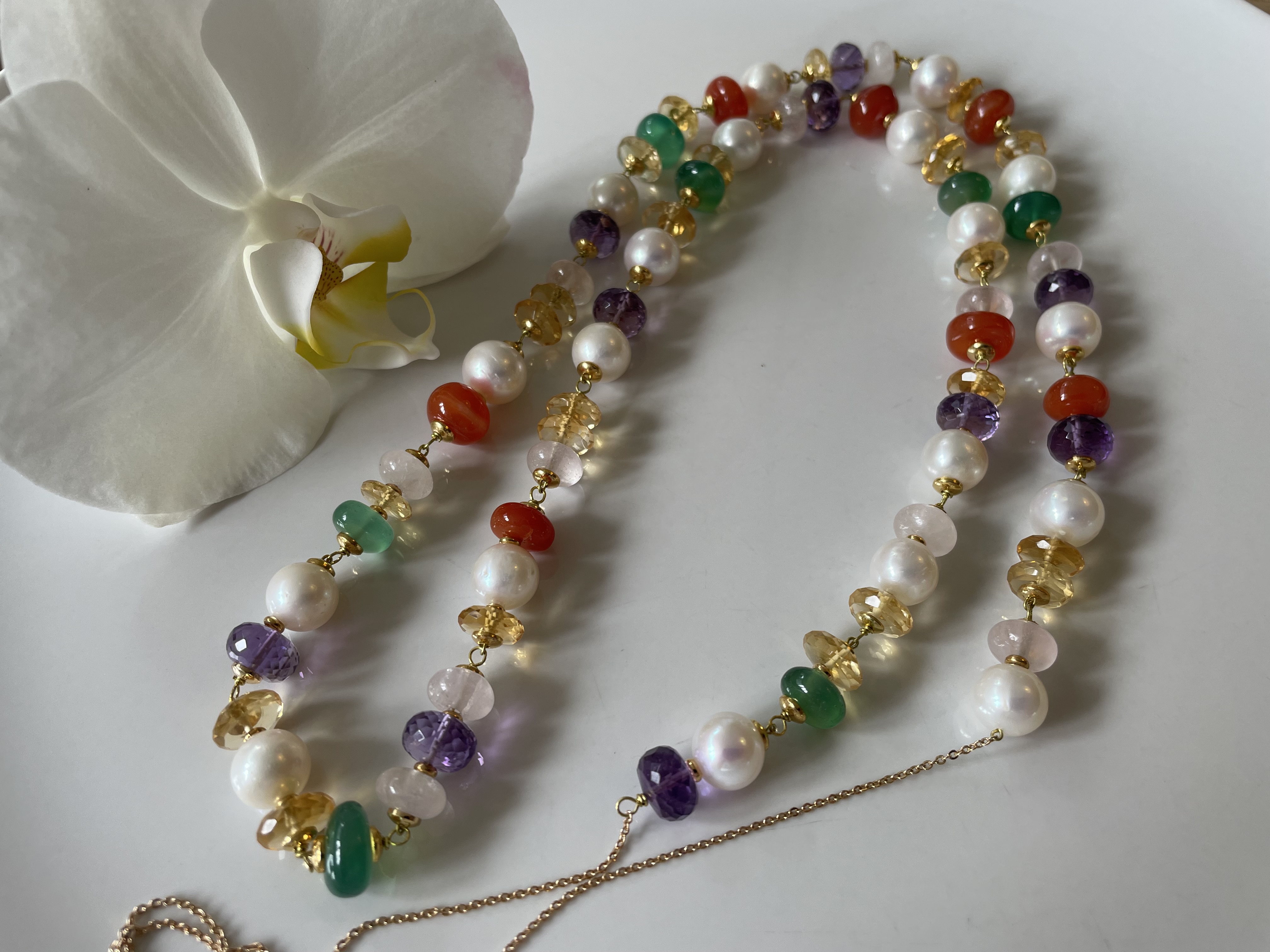 parelketting amethist carneool groene onyx