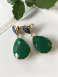 sodaliet groene onyx dangle oorbellen