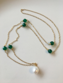 parelketting met groene onyx