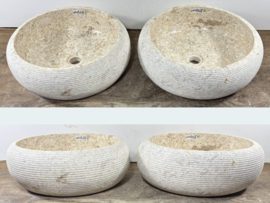 Set beige / wit ronde riviersteen waskom VA48 (Ø45cm)