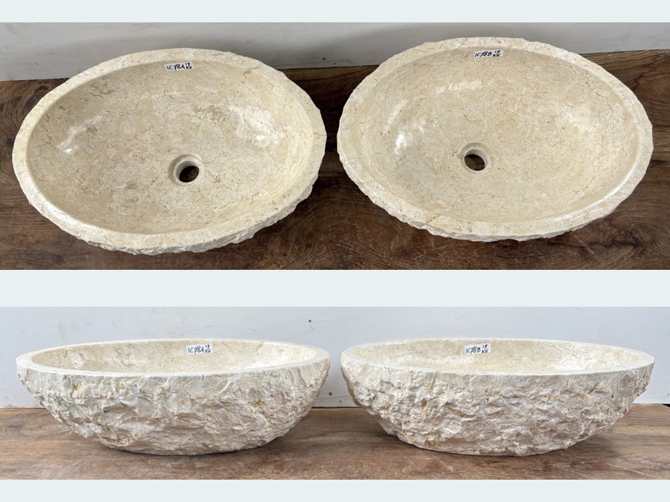 Set beige / wit wastafel riviersteen IC78 (51x36cm)