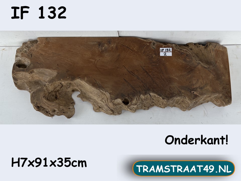 Opzet wastafel plank van teak wortel IF132 (91x35cm)