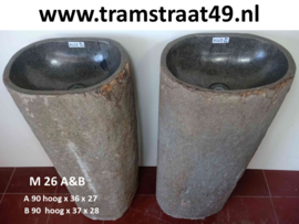 Smalle hoge riviersteen wastafel M26A
