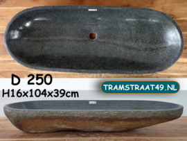 Lange ovale waskom van riviersteen (104x39cm)
