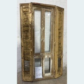 Vintage raam kozijn met louvre en glas ramen EG14-13