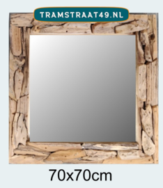Vierkante spiegel sprokkelhout 70x70 cm