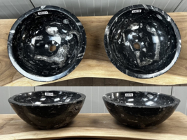 Dubbele ronde waskom ammoniet zwart AM17