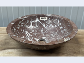 Ronde waskom steen fossiel AM01 (H11,5xØ39cm)