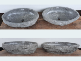 Riviersteen waskom badkamer grijs / wit set TG46 (61x41cm)