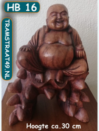 Lachende boeddha houtsnijwerk (30 cm)