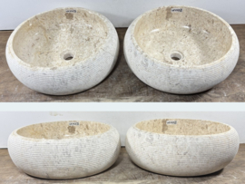 Beige / wit natuursteen waskom rond set VA45 (Ø45cm)