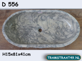 Lange wastafel riviersteen grijs / wit D556 (81x41cm)