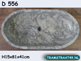 Lange wastafel riviersteen grijs / wit D556 (81x41cm)
