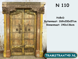 Hoge antieke deur met kozijn teakhout N110