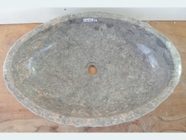 Grijs / wit lavabo breed van riviersteen CW31 (61x41cm)
